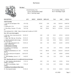 sample roof estimate